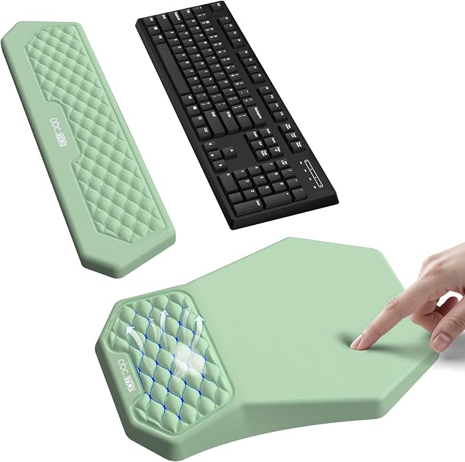 Ergonomic Mouse Pad Wrist Rest and Keyboard Wrist Rest Support Set | Massage Design Mousepad for Carpal Tunnel Pain Relief, Memory Foam, Non-Slip PU Base for Computer Desk, Green