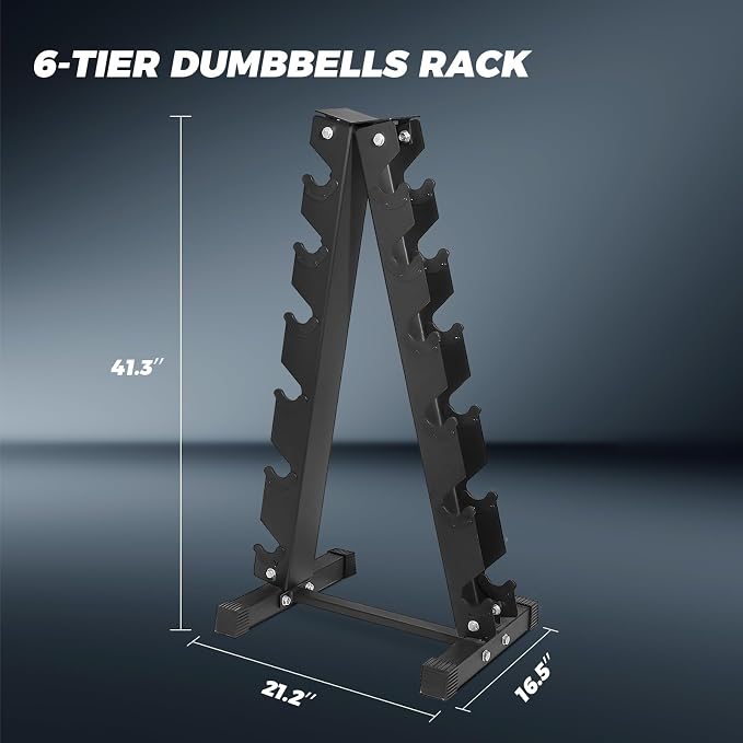 RitFit Rubber Hex Dumbbell Set with Storage Weight Rack | Rubber Heavy-Duty Coated Cast Iron, Knurled Chrome Handle, Space-Saving Storage for Home Gym Strength Training
