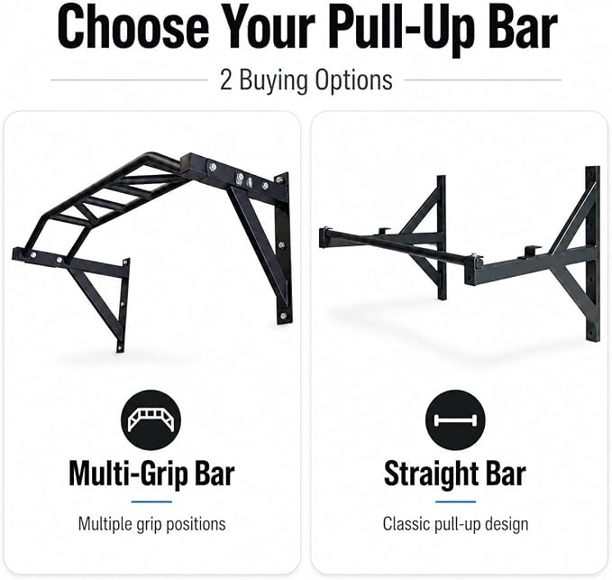 REP Fitness Heavy Duty Pull-Up Bar, Wall Mounted Multi-Grip or Bare Steel Straight Option, Home Gym Exercise Equipment for Chin Training, Garage Strength Workouts, Rings, Straps