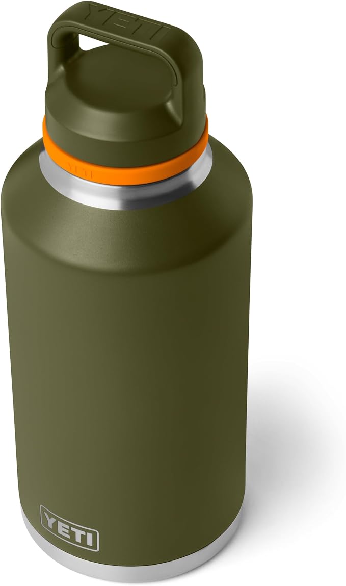 YETI Rambler 64 oz Bottle, Vacuum Insulated, Leakproof, Stainless Steel with Chug Cap, Olive/King Crab Orange