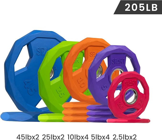 SPART Color Coded Weight Plate 2-Inch Rubber Coated Olympic Grip Plate for Barbell, Solid Cast Iron Weight Plates for Strength Training, Weightlifting, Crossfit, Home Gym, 2.5LB/5LB/10LB/25LB/35LB/45LB, Pair