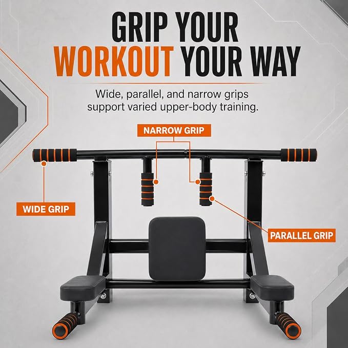 Wall Mounted Pull Up Bar Dip Station, Training Equipment Fitness Dip Stand, Multiple Grip Positions, 440 Lbs Capacity for Home Gym Workout