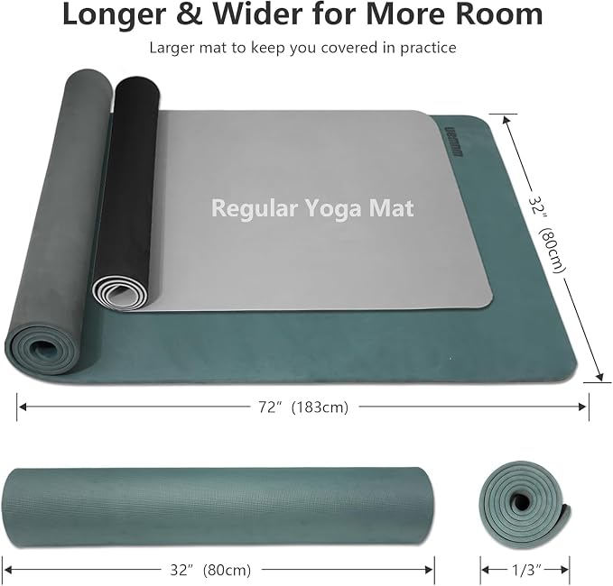 Wide Yoga Mat-80cm Extra Thick 1/3'' Fitness Exercise Mat Carry Strap