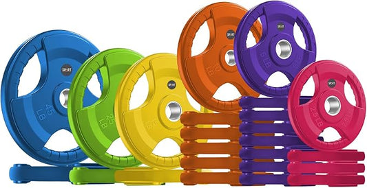 SPART 2-Inch Color Rubber Coated Olympic Grip Plate in Pairs or Single for Strength Training, Weightlifting and Bodybuilding, Solid Cast Iron Weight Plates for Barbell, 2.5LB/5LB/10LB/25LB/35LB/45LB, Two Years Warranty