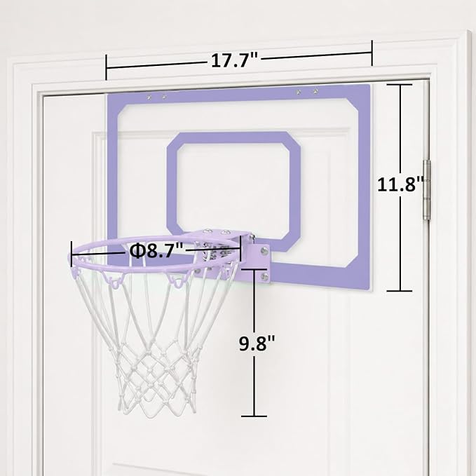 Mini Basketball Hoop Indoor – Over Door Basketball Set w/ 17"x11" Shatterproof Backboard, Foam-Padded Door Protection, Quiet Slam Dunk, 3 Mini Balls & Pump, No Tools Required