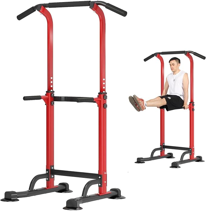 DlandHome Power Tower Pull Up Bar Dip Station,Adjustable Height Dip Stand | Multi-Function Fitness Equipment for Strength Training Home Gym,Stable Steel Frame for Pull Ups Dips Push Ups,Supports 330LBS