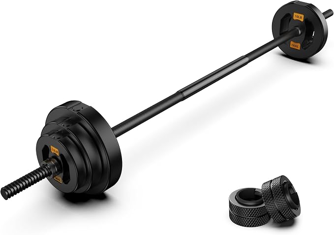 Barbell Bar Set - 45 LB Adjustable Weights-Lifting Standard Straight Bars | Olympic Barbell Bar for Bench Press/Hip Thrusts/Squats/Lunges/Muscle Building Fitness for Gym and Home Strength Training