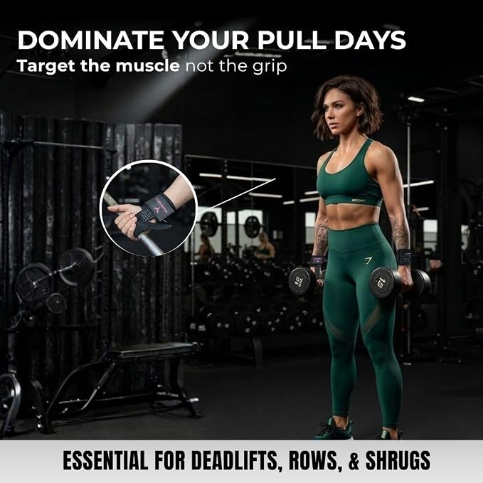 Weight Lifting Straps with D Ring - Gym Straps with D Ring | Cuffed D Rings, Padded Wrist Support, Fits All Cable Machines, Unisex, Anti Slip, Heavy Duty Weight Lifting Straps