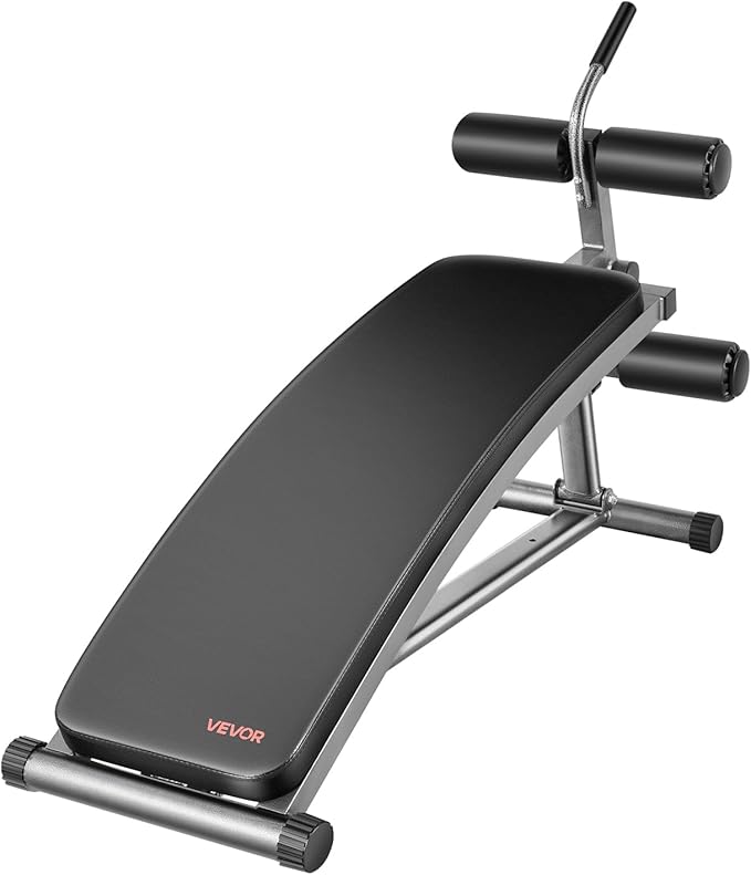 VEVOR Sit Up Bench, Curved Decline Ab Bench with Reverse Crunch Handle, with 6 Adjustable Height Setting, Heavy Duty Steel, 600 Lbs Capacity for Home Gym Workouts, Strength Training, Full Body Muscles
