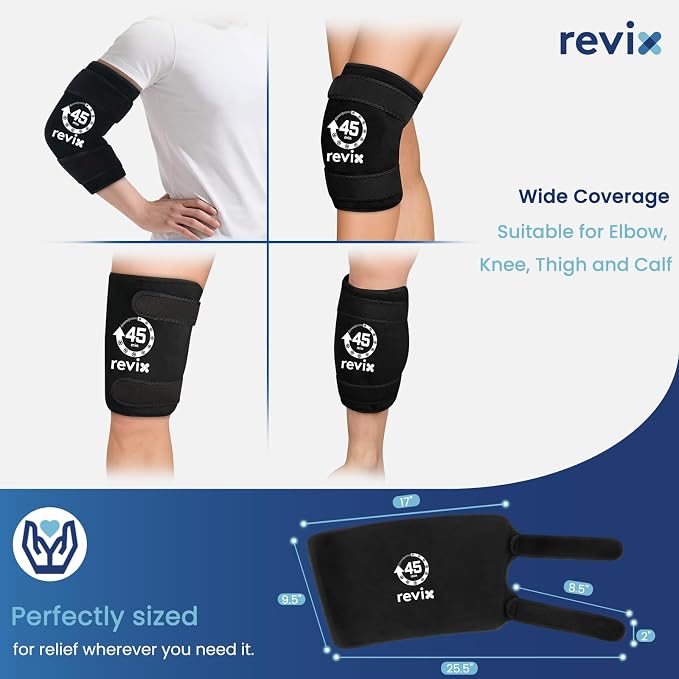 REVIX 2 Packs Elbow Ice Pack Wrap for Tennis Elbow, 45-Min | Compression Sleeve for Men & Women, Long-lasting Cold Relief for Golfer's & Tennis Elbow, Muscle Fatigue