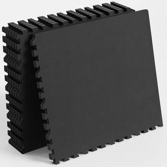 24 Sq Ft Rubber Top Gym Flooring for Home Gym, Black | 6 Tiles, High Density EVA Foam, Waterproof & Non-Slip Rubber, 0.4" Interlocking Puzzle Mats, Floor Protection, 24"x24"