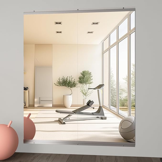 Home Gym Mirror, 57''X24''-2PCS Large Yoga Mirror, Frameless Full Length Mirrors for Fitness, Tempered Glass, Wall Mounted for Dance Studio, Garage