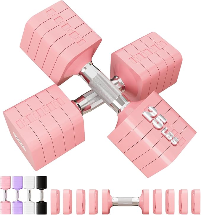 Adjustable Dumbbell Set for Women Men 7.5LB/10LB/15LB/20LB/25LB Each | Dumbbells Set of 2, Free Weight Set at Home Gym, Hand Weights with Locking/Metal Handle for Exercise Muscle Toning Rehab