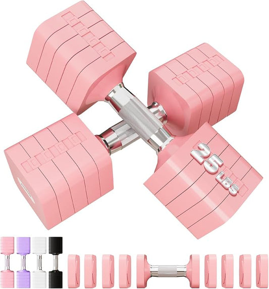 Adjustable Dumbbell Set for Women Men 7.5LB/10LB/15LB/20LB/25LB Each | Dumbbells Set of 2, Free Weight Set at Home Gym, Hand Weights with Locking/Metal Handle for Exercise Muscle Toning Rehab