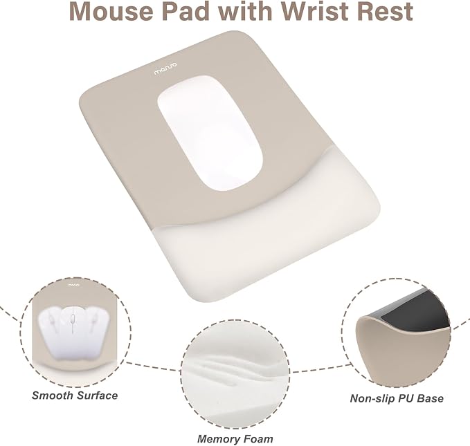 MOSISO Wrist Rest Support Mouse Pad & Keyboard Set, Stone Gray | Rectangular Ergonomic Mousepad, Non-Slip Base, Home/Office Pain Relief & Easy Typing, Neoprene Cloth & Raised Silicone Lining