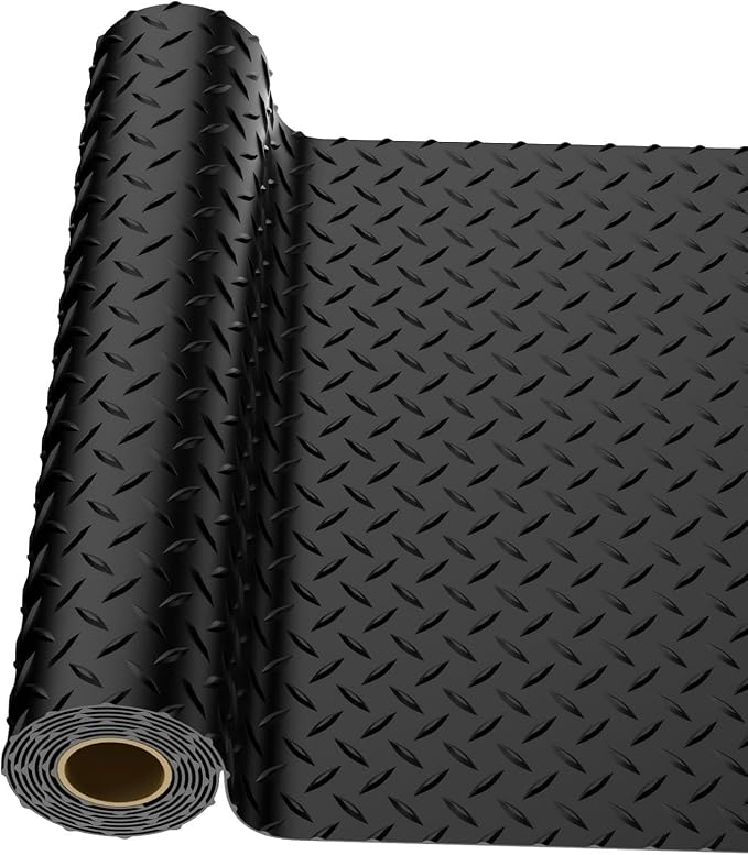4x8 FT Garage Floor Mat, 2.8mm Thickened Diamond Plate | PVC Flooring Roll for Under Car/Golf Cart/Motorcycle, Garage Mat for Warehouse/Basement/Gyms/Trailer, Tapes Included, Black