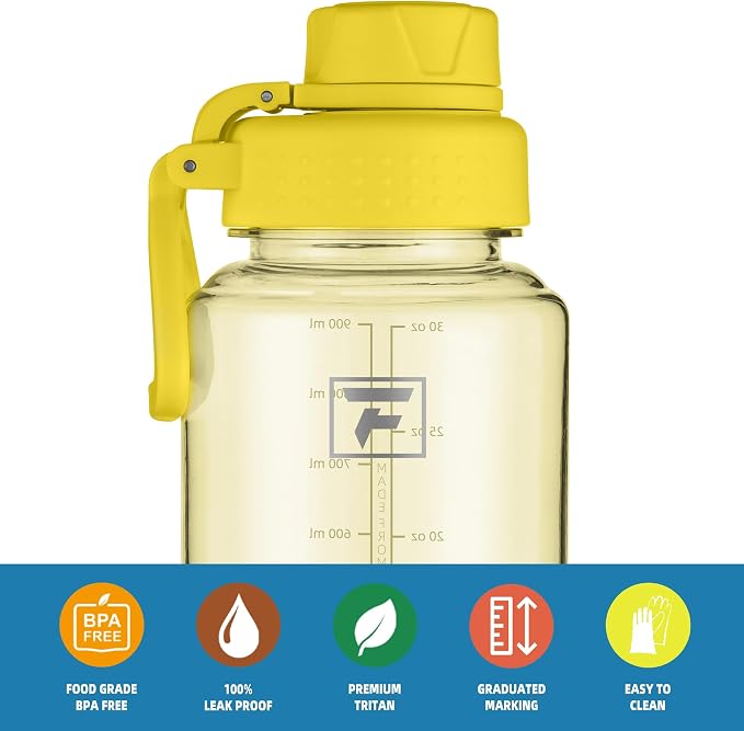 Fanhaw 32 oz Clear BPA-Free Tritan Water Bottle with Fast-Flow Spout Lid, BPA-Free & Leak-Proof Wide-Mouth Reusable Bottle for Gym, School & Office, Back to School Essentials (Imperial Yellow)