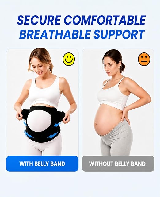 cauzyart Maternity Belly Band for Pregnant Women, Adjustable Pregnancy Support Belt for Pelvic & Back Pain Relief, Lightweight Waist & Hip Brace (Size: M/L, Black)