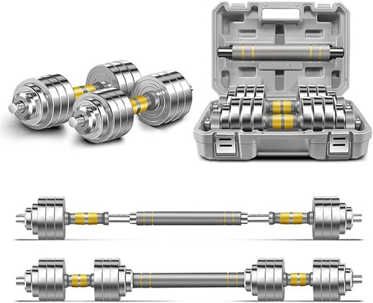 PHOEROS Adjustable Dumbbell Set - 44/66/88 LBS weights set, Dumbbell Barbell 3 in 1, Steel Dumbbells Pair with Connecting Rod for Adults Women Men Fitness Workout, Home Gym Exercise Training Equipment