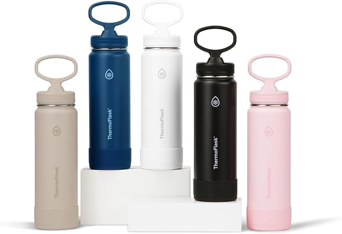 ThermoFlask Insulated Water Bottles, Spout Lid, 2-Pk, 32 oz, Black/Blue