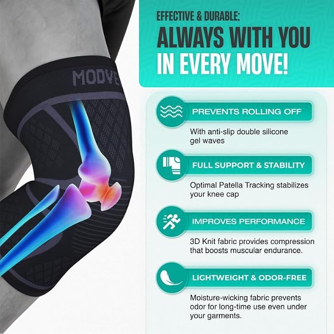 Modvel Compression Knee Brace for Women & Men - 2 Pack Brace for Women Running Knee Pain, Knee Support Sleeve, Workout Sports Braces for Meniscus Tear ACL & Arthritis Pain Relief GreyTurquoise X-Large