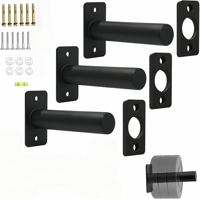 Wall Mounted Weight Plate Rack, Olympic Weight Plate Holder, 2-Inch | Heavy-duty steel organizer for home gym and garage gym use supports 275 lb with hardware for wood studs or concrete.