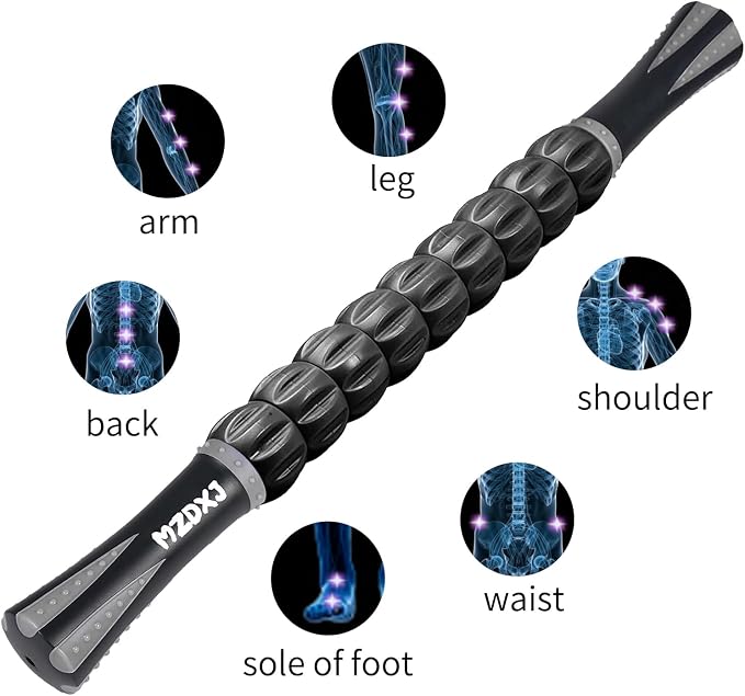 Muscle Roller Massage Roller Stick- Deep Tissue Fascia Blaster for Myofascial Pain Relief, Lymphatic Drainage & Body Sculpting, Handheld Physical Therapy & Recovery Tool (Gray Black-)