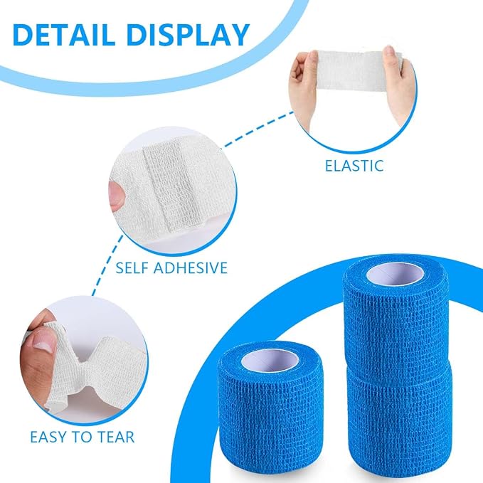 KISEER 15 Pack 2 Inch x 5 Yards Blue Self Adhesive Bandage Breathable Cohesive Bandage Wrap Rolls Elastic Self-Adherent Tape for Stretch Athletic, Sports, Wrist, Ankle
