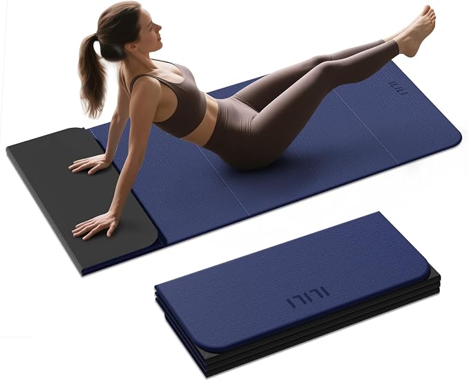 ILILI Foldable Yoga Mat 10mm, Extra Thick, Extra Long, 75x26x0.4 Inch, TPE | Non-Slip Grip, Easy Carry&Storage, Comfort Cushion, SGS Safe, Suitable for Yoga, Pilates, Home Exercise&Outdoor Travel