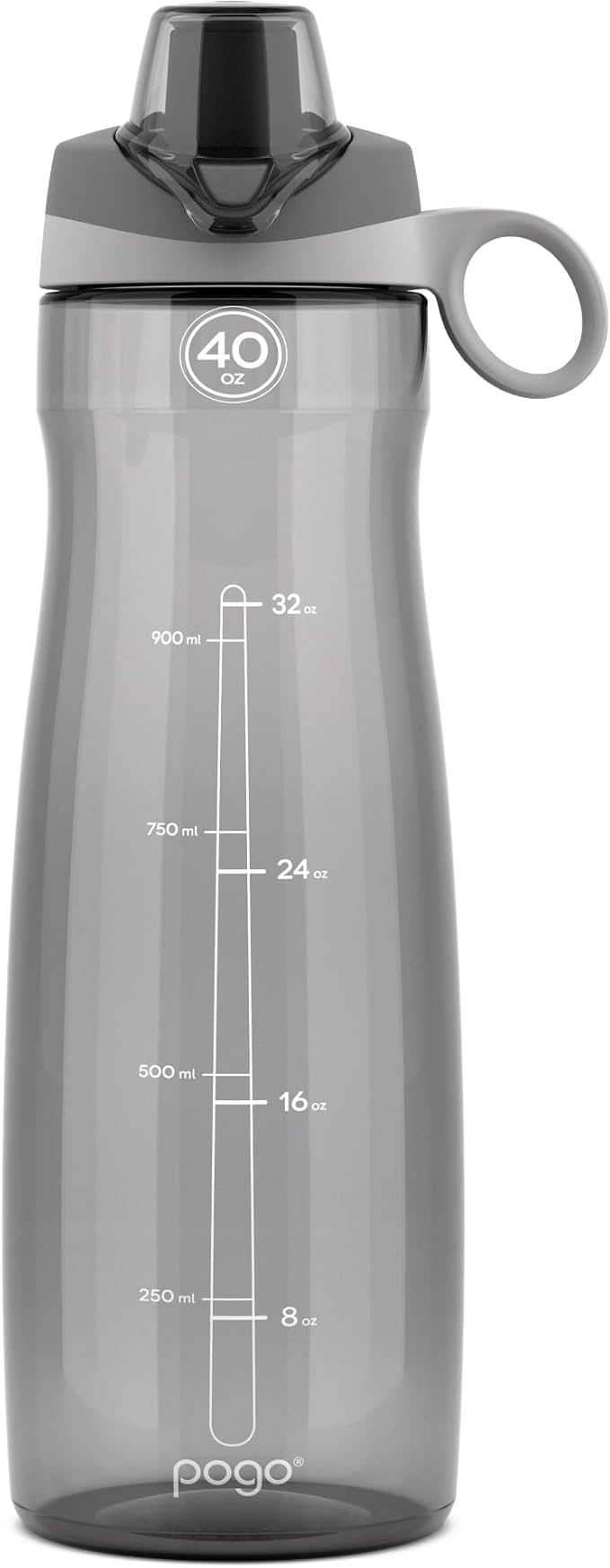 Pogo BPA-Free Tritan Plastic Water Bottle with Chug Lid, 40 Oz, Grey | Leakproof water bottle with chug lid and carry handle. BPA-free, great for travel, school, outdoors, and gym.