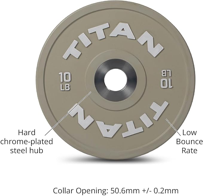 Titan Fitness Elite Olympic Bumper Plates, Competition Weight Plates, Rubber with Steel Hub Insert, Sold as a Pair, for Olympic Weightlifting and Cross-Training Workouts