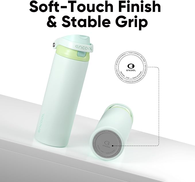 ENCOOL Leakproof Insulated Water Bottle with Straw Dual-Sip Water Bottle Bag-Safe Design for Work, Commute & Gym – Keeps Drinks Cold All Day, 32 oz, Lime White