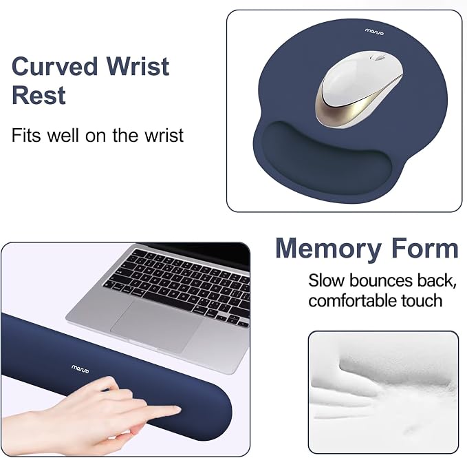 MOSISO Wrist Rest Support for Mouse Pad&Keyboard Set, Navy Blue | Circle Curved Ergonomic Mousepad Non-Slip Base Home/Office Pain Relief&Easy Typing Pad with Soft Cloth&Silicone Lining