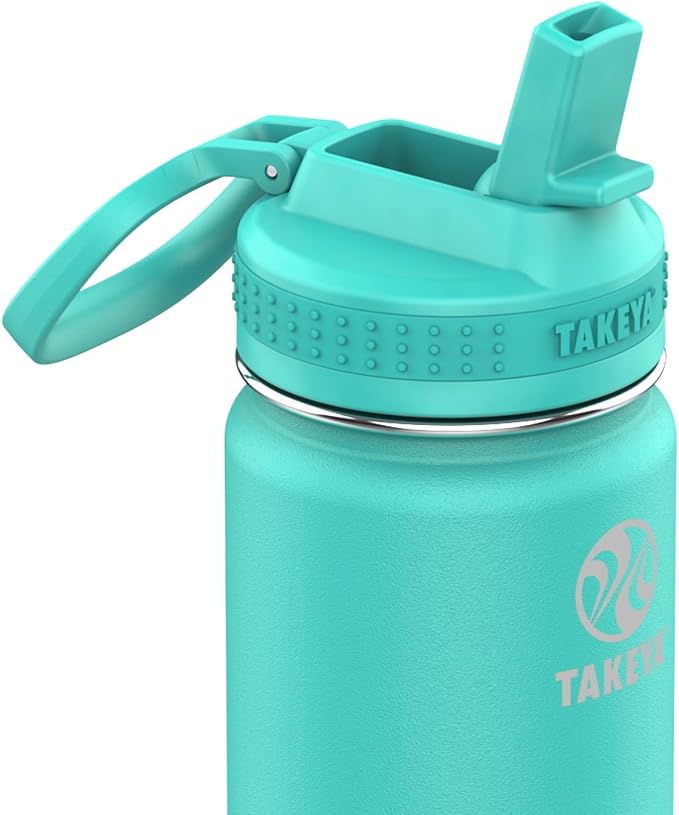 Takeya 24 oz Actives Stainless Steel Water Bottle with Straw Lid – Leakproof, Double-Wall Insulated, Keeps Drinks Cold 24 hrs/Hot 12 hrs, BPA-Free, Powder-Coated, Gym & Travel, Teal