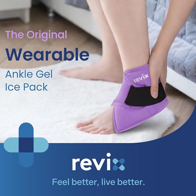 REVIX Foot Ice Pack Wrap, All-in-One Wearable Design, Purple | Ankle Ice Wrap with Flexible Gel Design, Adjustable One-Size Fit for Achilles Tendonitis, Sprained Ankle and Swelling