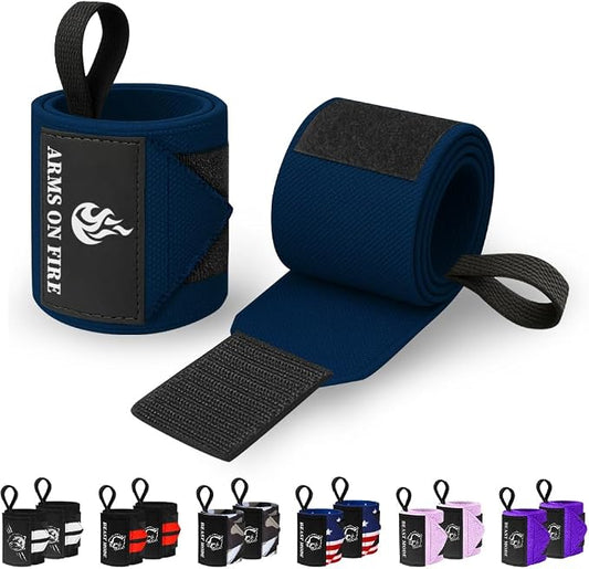 TECEUM Elastic Cotton Weightlifting Wrist Wraps with Thumb Loops, 1 Pair