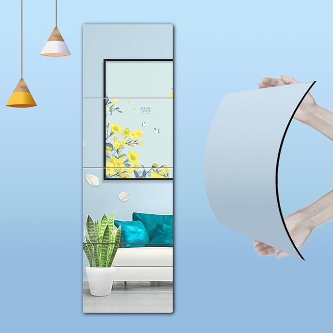 6-Piece Thick Acrylic Mirror Set for Walls, 12 x 12 inch self-Adhesive Frameless Small Mirror Tiles, Flexible Plastic Lenses for Bedroom, Home, and Gym Doors(6 pcs 12x12inch)