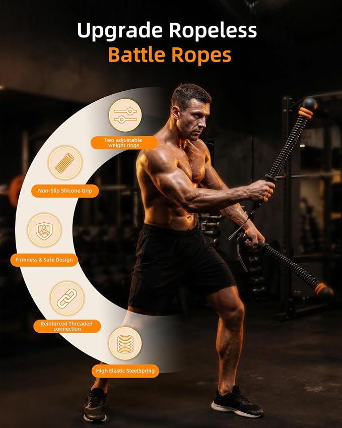 Pinailon Ropeless Battle Ropes Portable Cordless Strength Home Gym Black | Workout Exercise Rope for Strength Building, Heavy Duty, HIIT & Low-Impact Aerobic Training for Men & Women