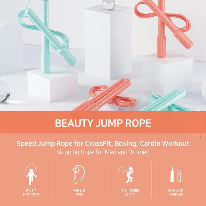 Skipping Jump Rope for Fitness Workout - Light Weight, Adjustable, Tangle Free, Excellent line control for Cardio Boxing, CrossFit, Training Exercise All Ages and Gender ( Special Luxury, KA-220, Made in Korea)