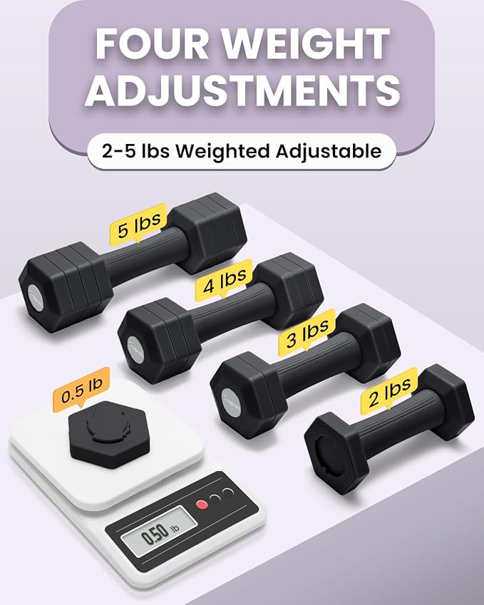 Adjustable Dumbbells Set, 4 in 1 Hand Weights Set for Women Men 10 LB/ 12 LB Dumbbell Pair Each 2lbs 3lbs 4lbs 5lbs Weights Dumbbells Set with TPU Soft Rubber Handle for Home Gym Exercise Fitness