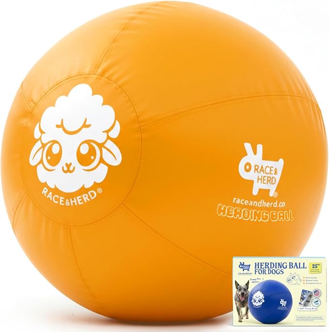 Race&Herd 25" Original Herding Ball for Dogs — Balls for Dog Toys (Gold) | Large Herding Ball for Australian Shepherd, Border Collie, Corgi & Blue Heeler — Instinct-Driven Outdoor Exercise