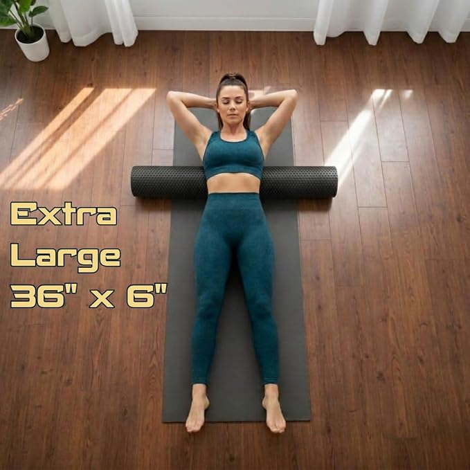 Foam Roller for Muscle Massage, Stiff Back Pain Relief, Physical Therapy, Deep Tissue, Exercise Equipment for Home Gym, Stress, Yoga, Pilates for the Fit Citizen (Black, XL 36 x 6 inches)