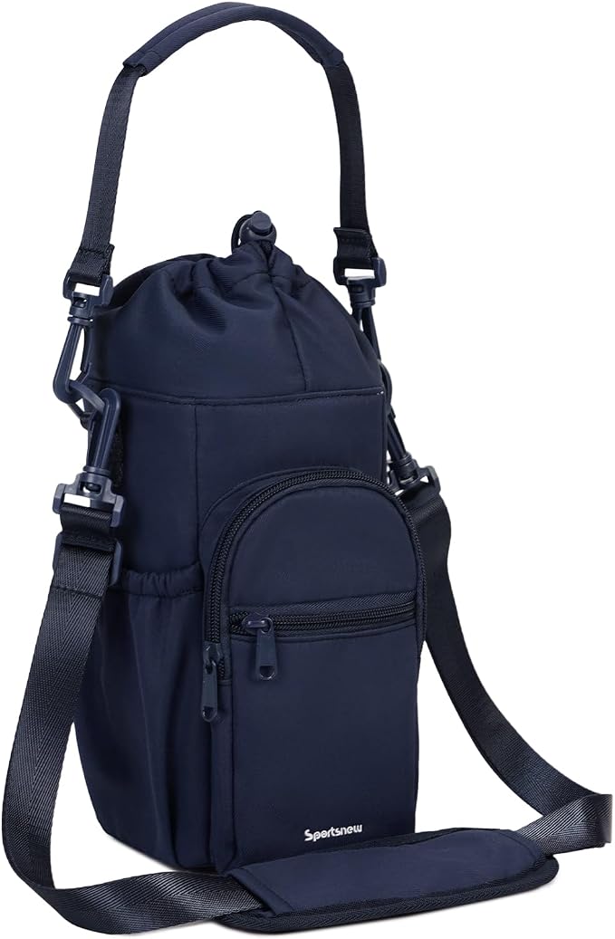 sportsnew 40oz Insulated Crossbody Water Bottle Bag Gym Hiking Phone Pocket | Water-resistant Lining, Padded Strap, Top Handle, Drawstring, Phone Pocket, Elastic Slots, Built-In Key Clip for Gym Walking