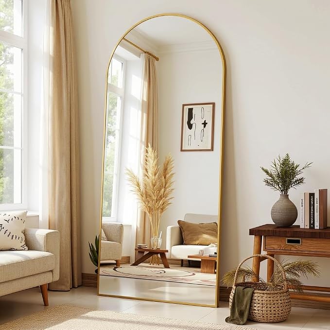 Full Length Mirror, 71"x28" Arched Full Body Mirror, Floor Mirrors with Stand, Body Mirrors Standing Hanging Leaning Against Wall,Aluminum Frame Mirrors for Bedroom Cloakroom,Living Room,Gold