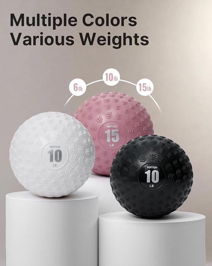 YOTTOY Slam Ball Medicine Ball, Sand-Filled No Bounce Weighted Ball with Textured Grip for Exercise, Strength Conditioning, Cardio, Core Workouts and Cross Training