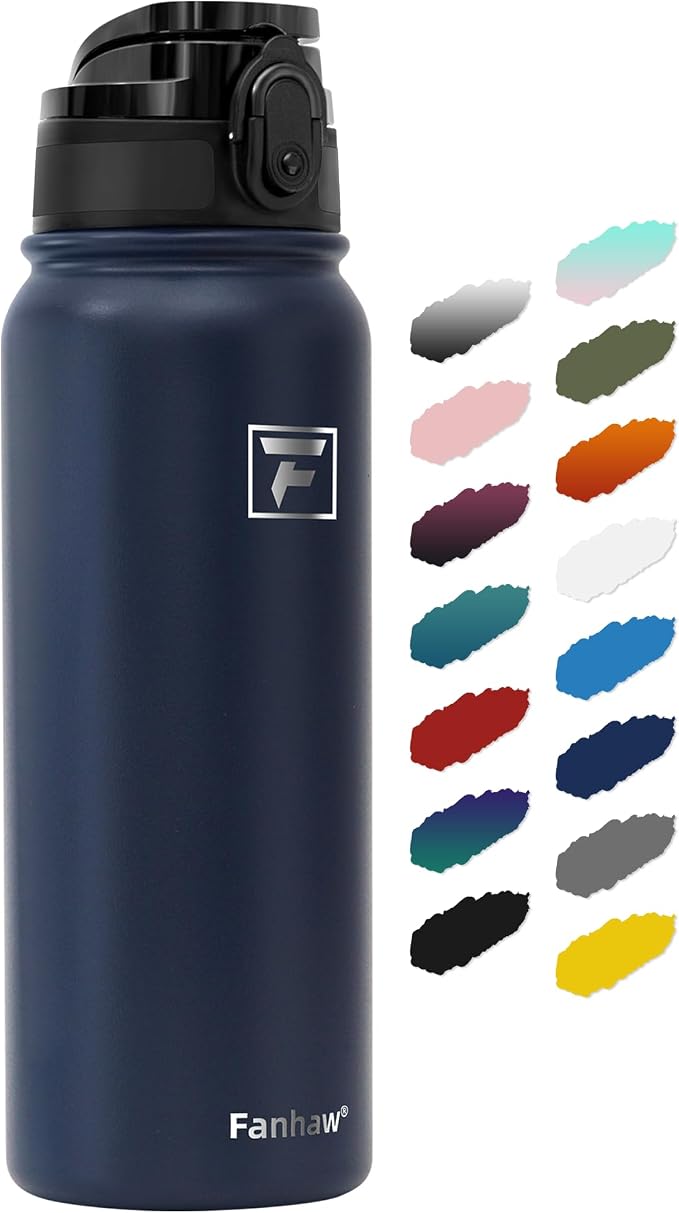 Fanhaw 20 oz Insulated Stainless Steel Water Bottle with Anti-Dust Chug Lid, Leakproof Vacuum Metal Everyday Use Bottle for Kids, Teens & Adults, Back to School Essentials (Navy Blue)