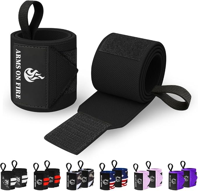 TECEUM Elastic Cotton Weightlifting Wrist Wraps with Thumb Loops, 1 Pair