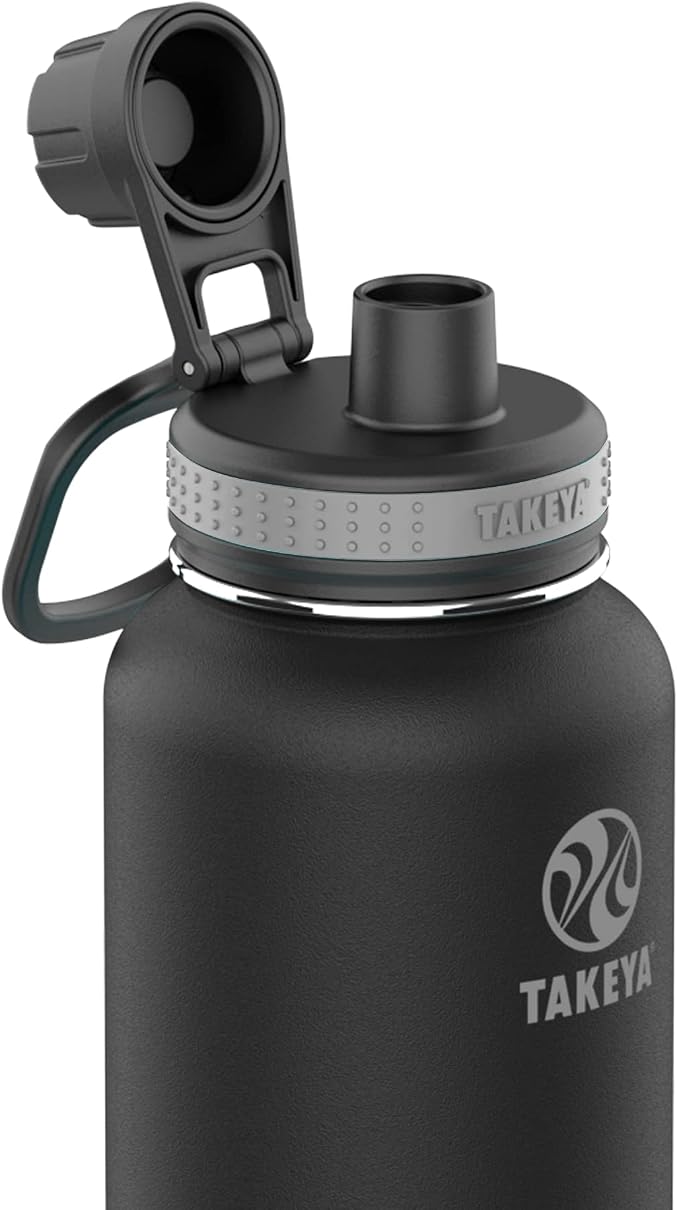 Takeya Originals 40 oz Vacuum Insulated Stainless Steel Water Bottle - Leakproof & BPA-Free Spout Lid - Keeps Drinks Cold 24 Hrs/Hot 12 Hrs - Double-Wall Design - Ideal for Active Lifestyles, Black