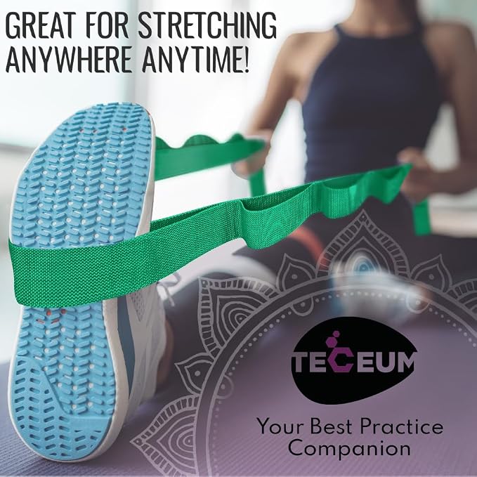 TECEUM Stretching Strap with 10 Loops for Physical Therapy & Rehab | Non-Elastic Yoga Stretch Band for Hamstring, Leg, Hip & Knee Rehab, Pilates, Flexibility & Mobility Exercises for Men & Women