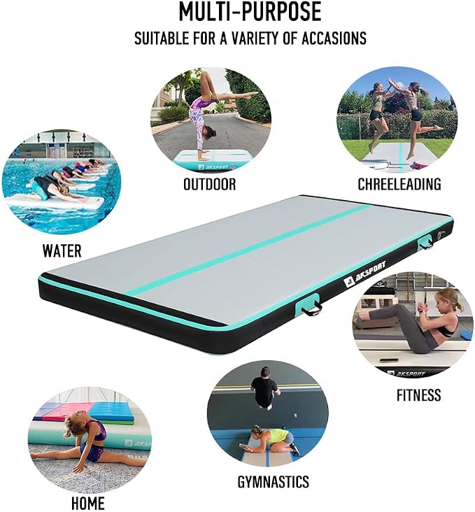 AKSPORT Gymnastics Air Mat Tumble Track Tumbling Mat Inflatable Floor Mats with Air Pump for Home Use/Tumble/Gym/Training/Cheerleading/Parkour/Beach/Park/Water